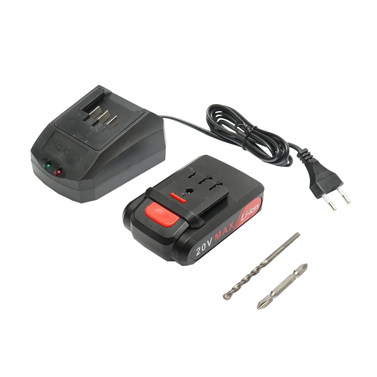 Masina de insurubat 25Nm, acumulator 20V/1500mAh si incarcator 220V/50-60Hz, ax 0.8-10mm, 1450rot/min IP20 Makute